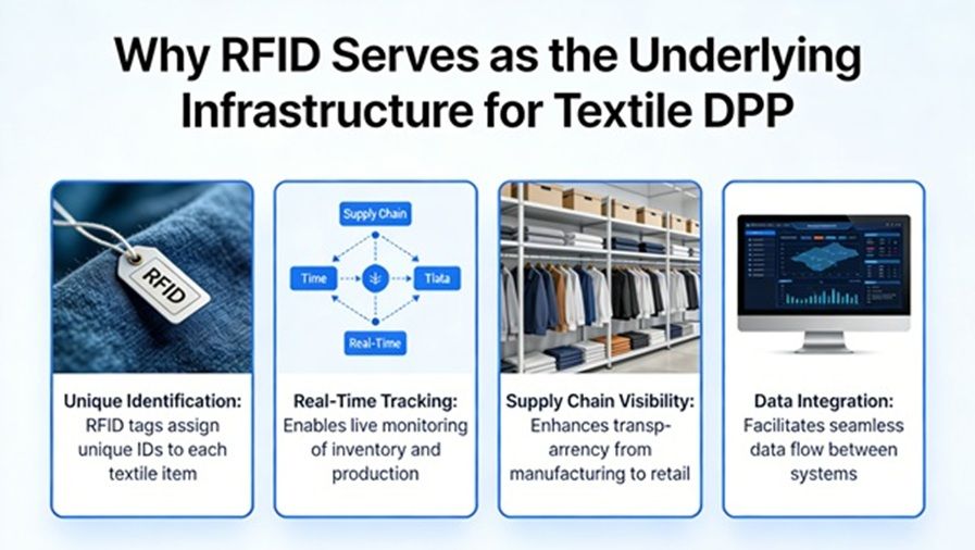 Why is RFID considered the underlying infrastructure for textile DPP?