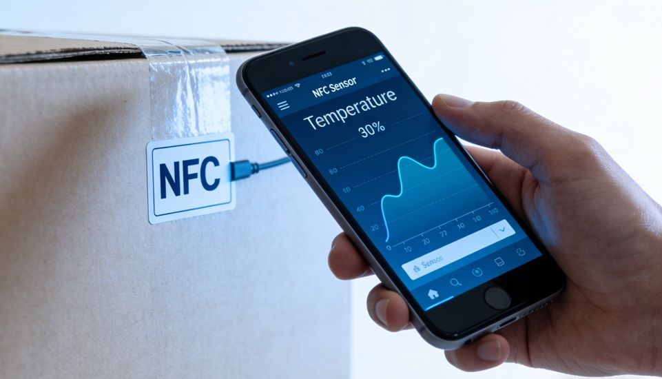 Smartphone near the NFC sensor tag on the packaging