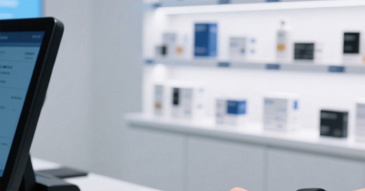 Professional close-up of an NFC silicone wristband tapping on a modern contactless payment terminal in a clean, well-lit retail environment