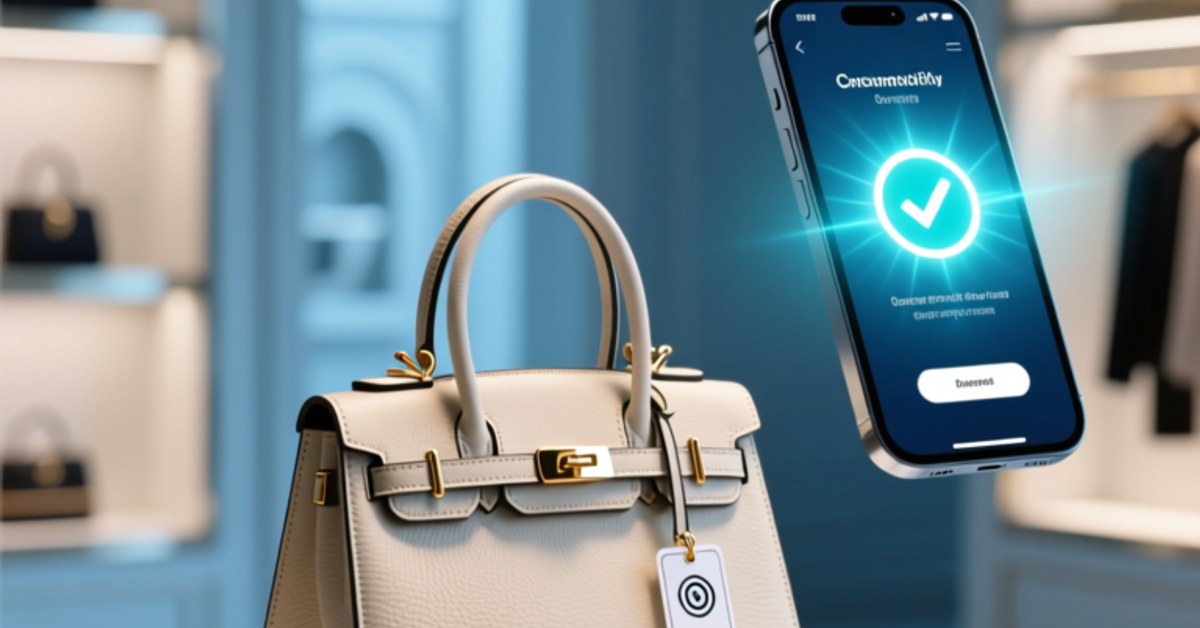 NFC luxury authentication protecting a high-end handbag with a tamper-proof tag