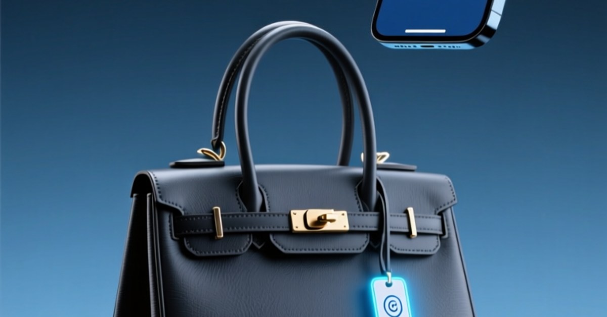 Luxury handbag with embedded secure NFC tag for anti-counterfeiting verification
