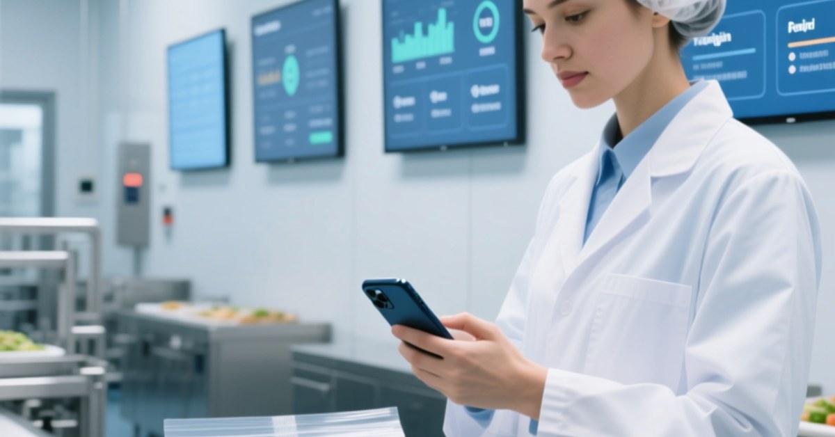 Rótulo de embalagem de alimentos inteligente NFC digitalizado em produtos embalados conectado ao passaporte digital do produto