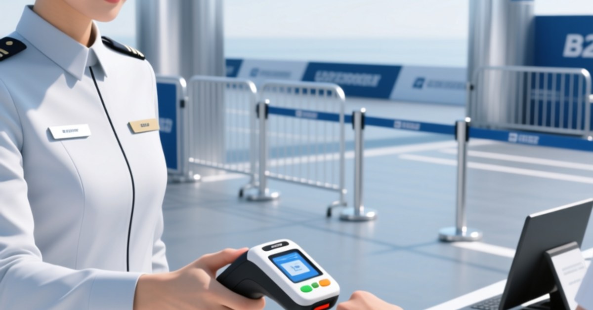 NFC wristband being scanned during event packet pickup at a sporting event gate
